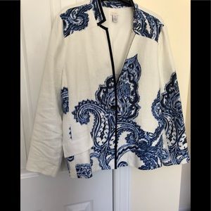 Chico’s Linen blue & white lined jacket size xl.
